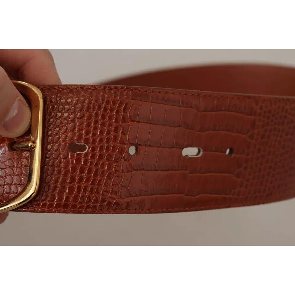 Dolce & Gabbana Brown Wide Waist Design Leather Gold Metal Buckle Belt Dolce & Gabbana Saddle Brown