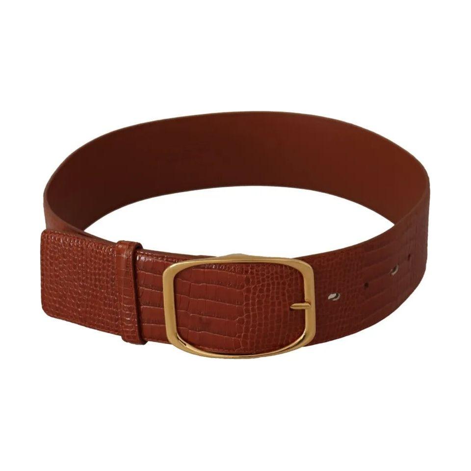 Dolce & Gabbana Brown Wide Waist Design Leather Gold Metal Buckle Belt Dolce & Gabbana Saddle Brown