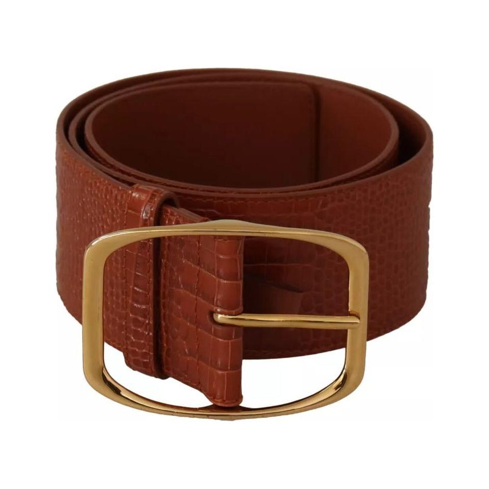 Dolce & Gabbana Brown Wide Waist Design Leather Gold Metal Buckle Belt Dolce & Gabbana Dark Red