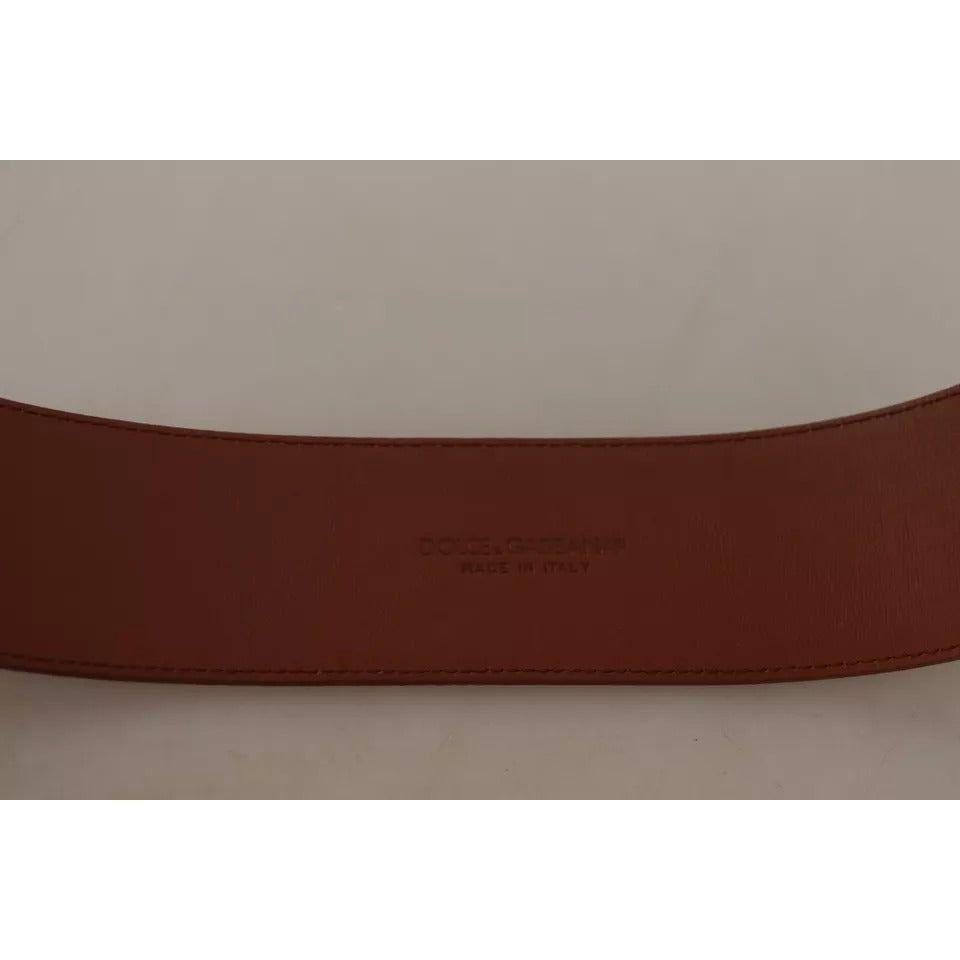 Dolce & Gabbana Brown Wide Waist Design Leather Gold Metal Buckle Belt Dolce & Gabbana Dark Red