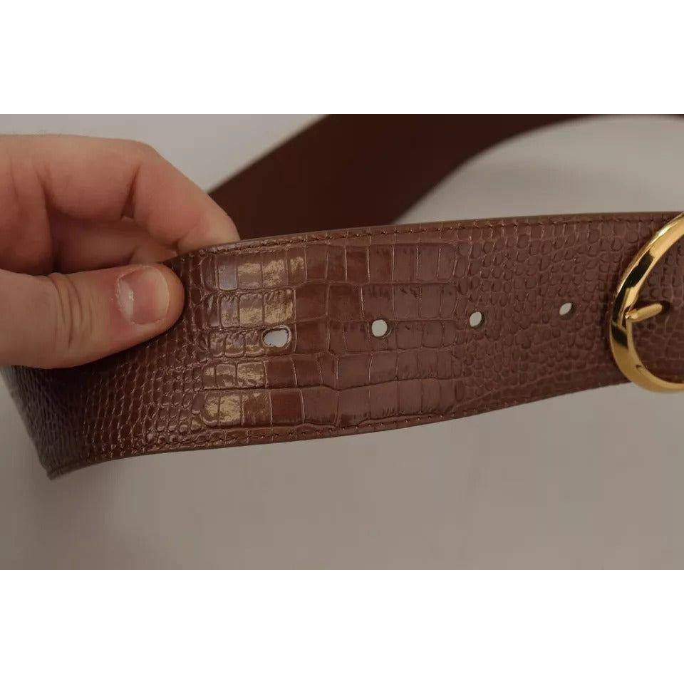 Dolce & Gabbana Brown Wide Waist Leather Gold Oval Metal Buckle Belt Dolce & Gabbana Dim Gray