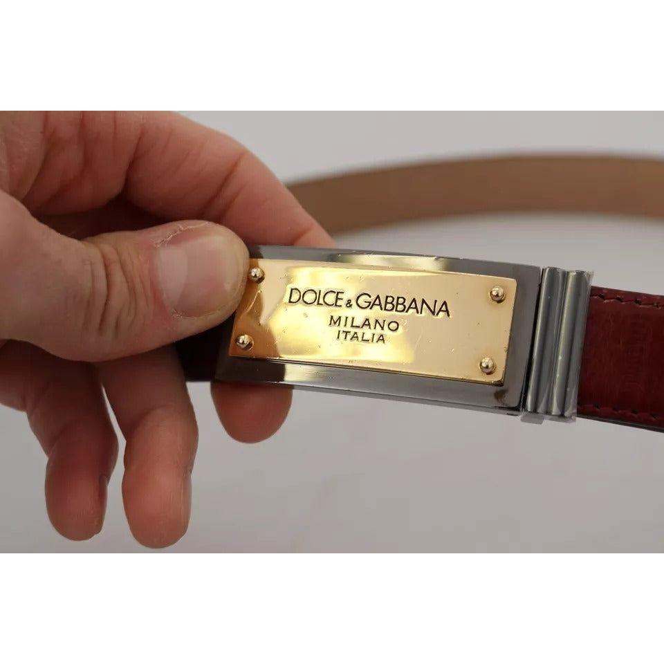 Dolce & Gabbana Brown Leather Gold Engraved Metal Buckle Belt Dolce & Gabbana Dark Gray