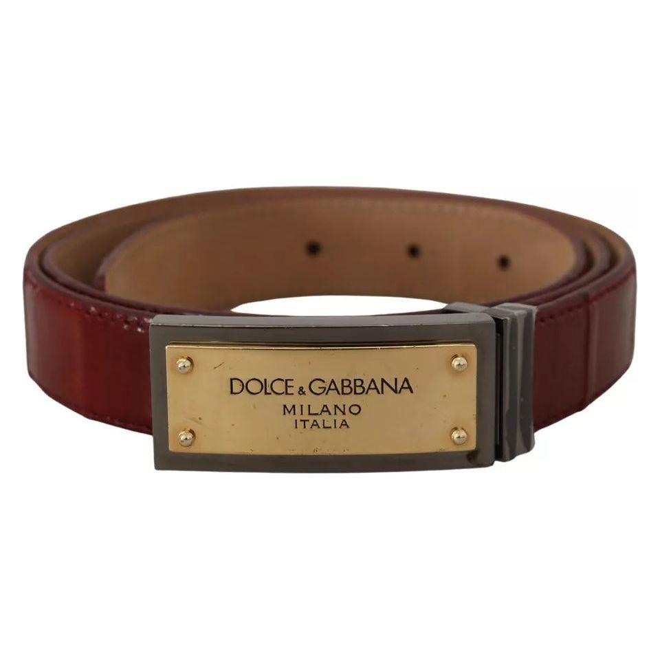 Dolce & Gabbana Brown Leather Gold Engraved Metal Buckle Belt Dolce & Gabbana Dark Olive Green