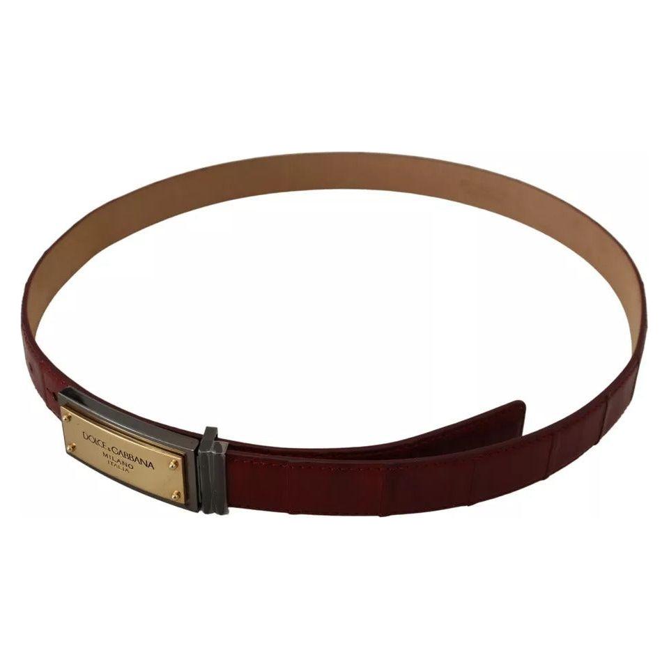 Dolce & Gabbana Brown Leather Gold Engraved Metal Buckle Belt Dolce & Gabbana Dark Olive Green
