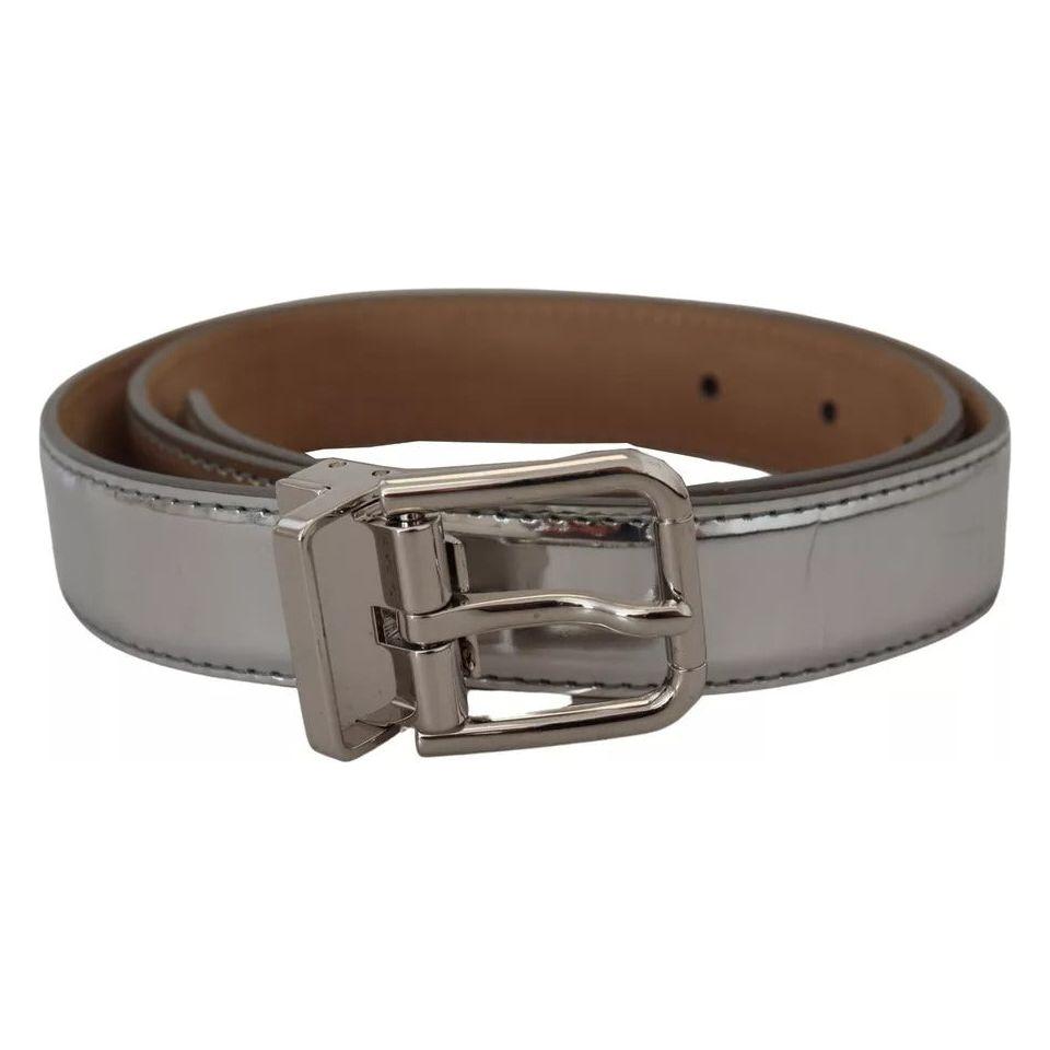 Dolce & Gabbana Silver Leather Metal Buckle Belt Dolce & Gabbana Dim Gray