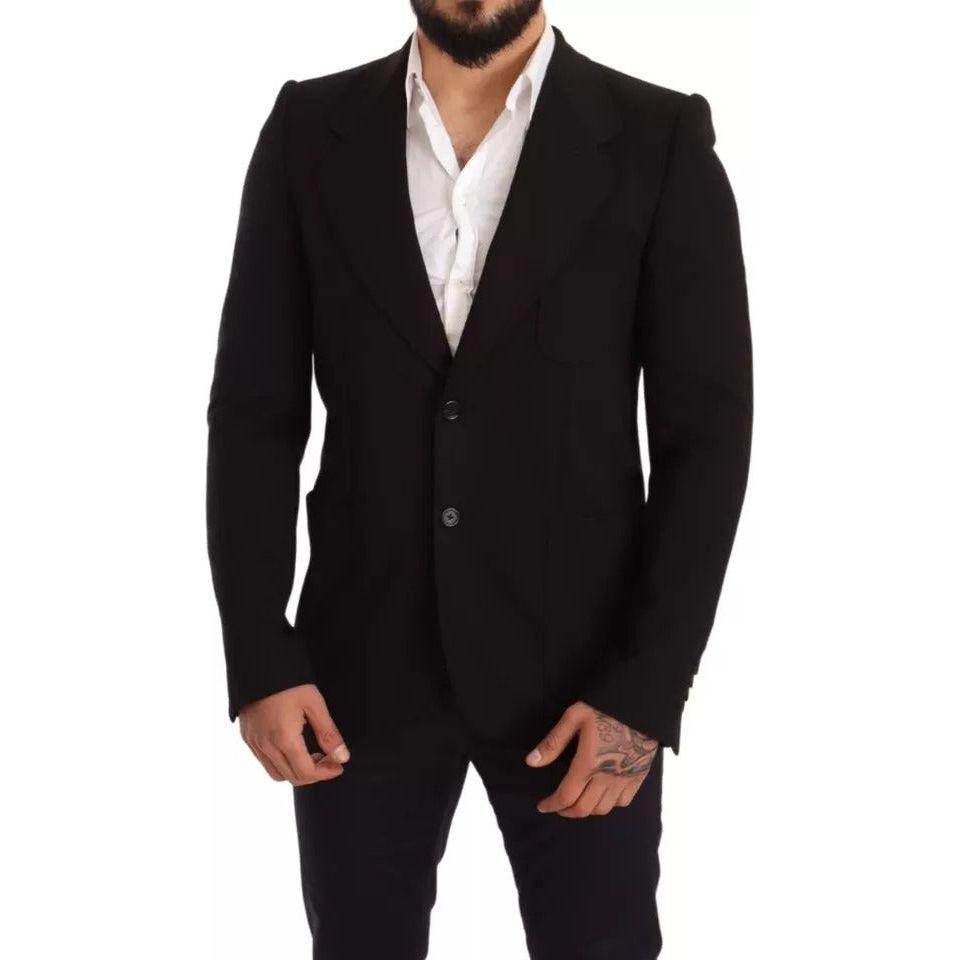 Dolce & Gabbana Black Wool Slim Fit Coat Jacket Blazer Dolce & Gabbana Black