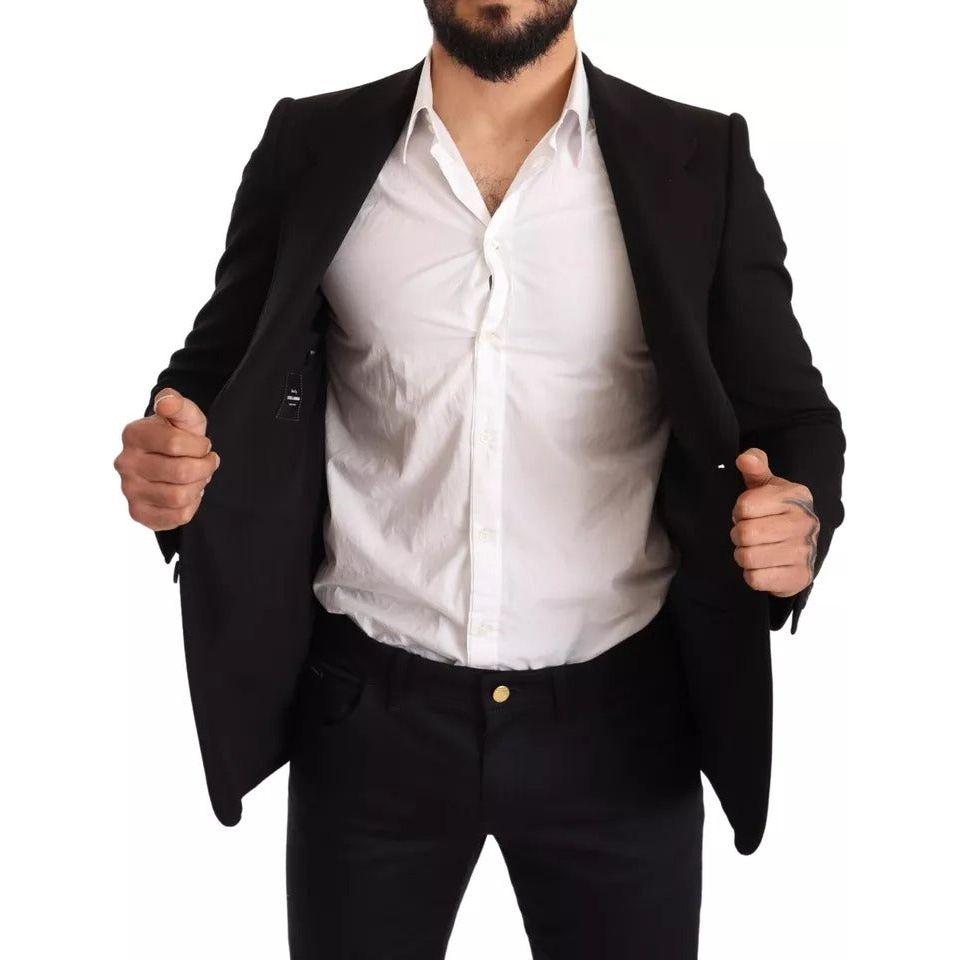 Dolce & Gabbana Black Wool Slim Fit Coat Jacket Blazer Dolce & Gabbana Black