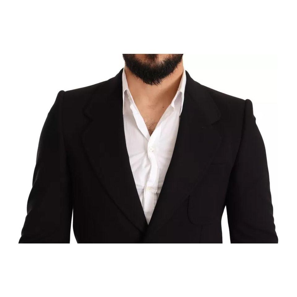 Dolce & Gabbana Black Wool Slim Fit Coat Jacket Blazer Dolce & Gabbana Gray