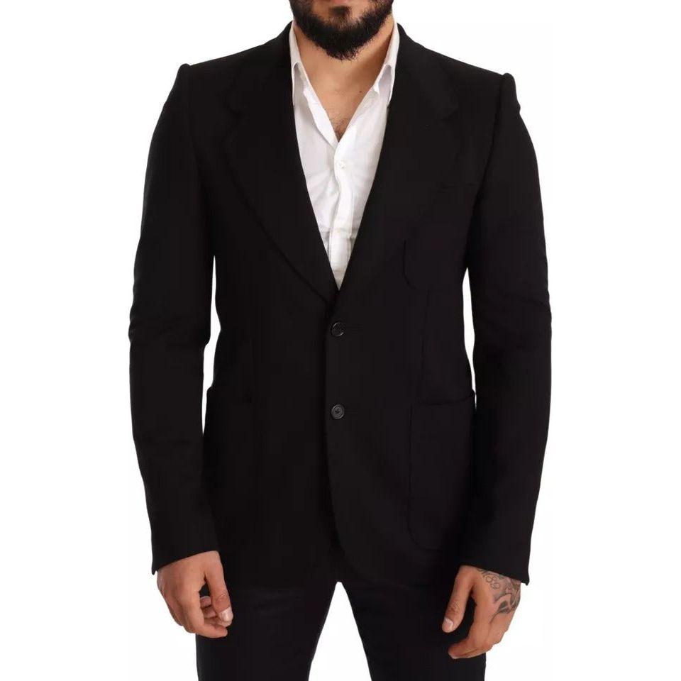 Dolce & Gabbana Black Wool Slim Fit Coat Jacket Blazer Dolce & Gabbana Black