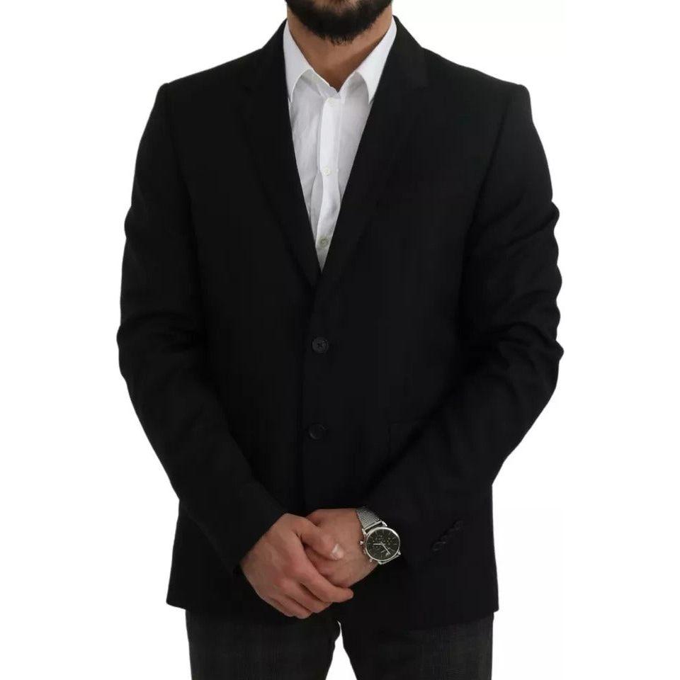 Dolce & Gabbana Black Wool Slim Fit Notch Jacket Blazer Dolce & Gabbana Black