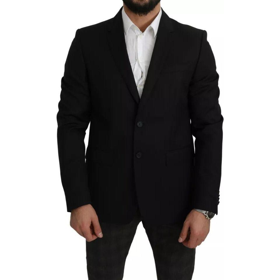 Dolce & Gabbana Black Wool Slim Fit Notch Jacket Blazer Dolce & Gabbana Black