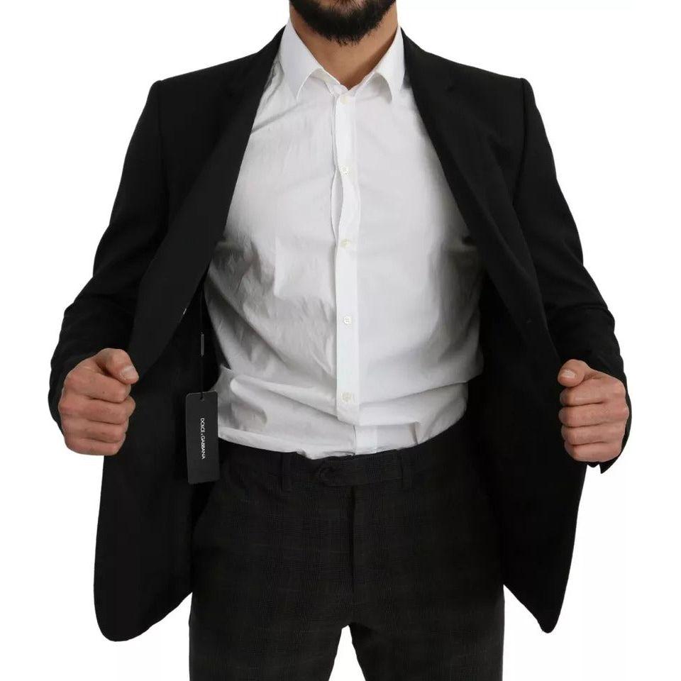 Dolce & Gabbana Black Wool Slim Fit Notch Jacket Blazer Dolce & Gabbana Black