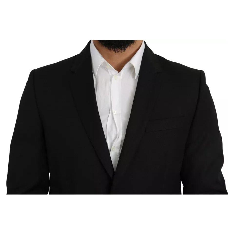 Dolce & Gabbana Black Wool Slim Fit Notch Jacket Blazer Dolce & Gabbana Black