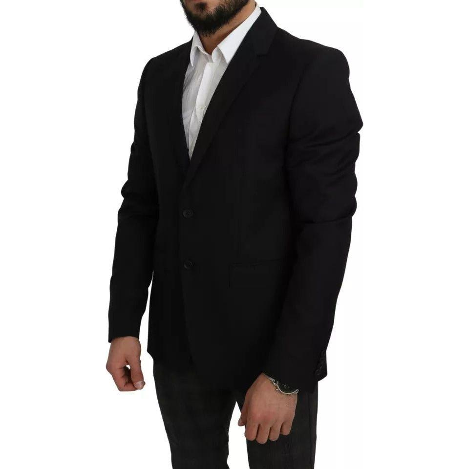 Dolce & Gabbana Black Wool Slim Fit Notch Jacket Blazer Dolce & Gabbana Black