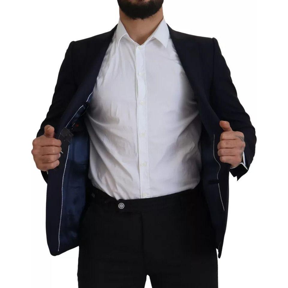 Dolce & Gabbana Blue Wool Single Breasted Coat Men Blazer Dolce & Gabbana Black