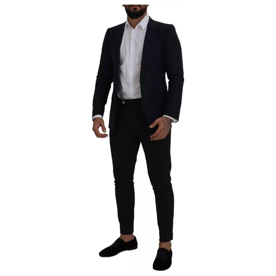 Dolce & Gabbana Blue Wool Single Breasted Coat Men Blazer Dolce & Gabbana Gray