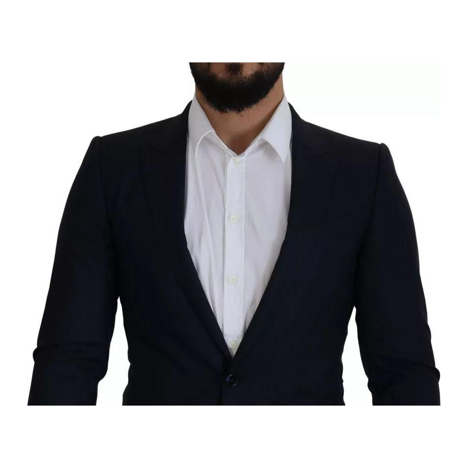 Dolce & Gabbana Blue Wool Single Breasted Coat Men Blazer Dolce & Gabbana Gray