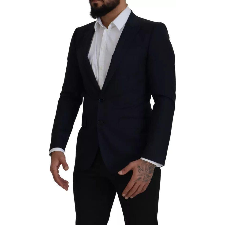 Dolce & Gabbana Blue Wool Single Breasted Coat Men Blazer Dolce & Gabbana Black