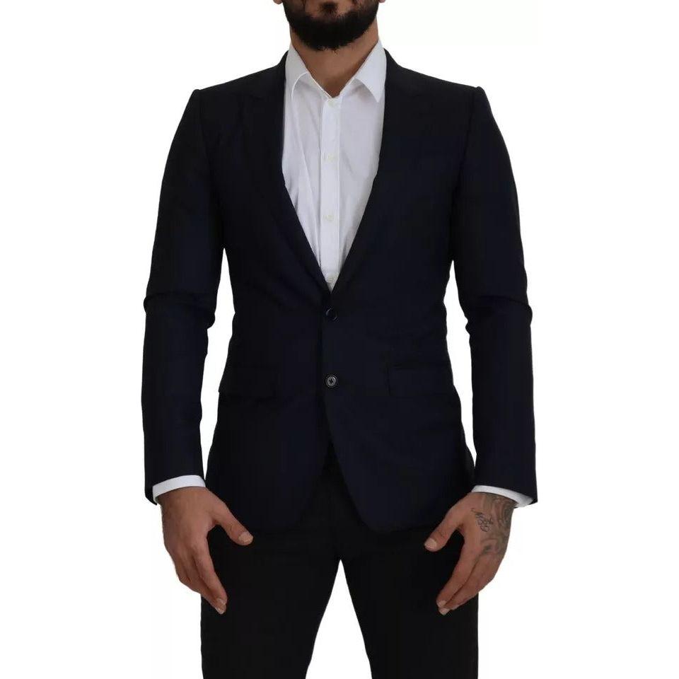 Dolce & Gabbana Blue Wool Single Breasted Coat Men Blazer Dolce & Gabbana Black