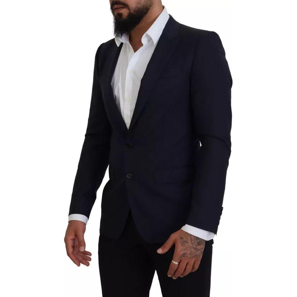 Dolce & Gabbana Blue Wool Slim Fit Formal Coat Men Blazer Dolce & Gabbana Black
