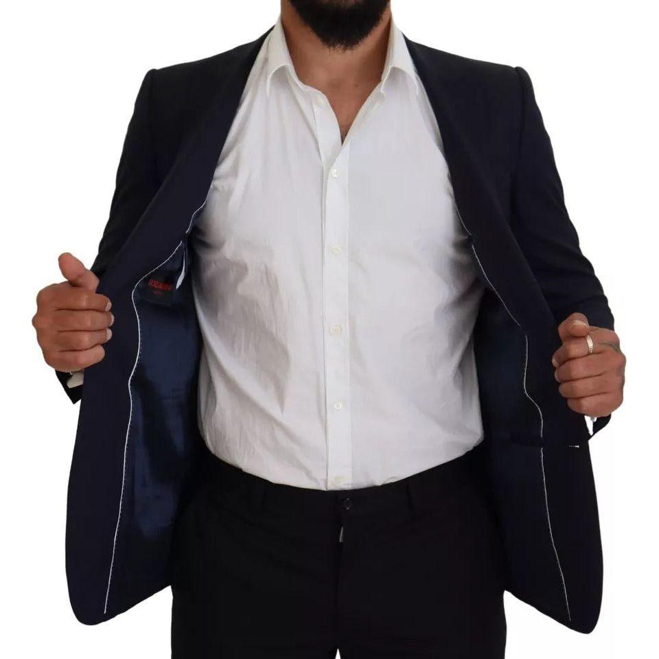 Dolce & Gabbana Blue Wool Slim Fit Formal Coat Men Blazer Dolce & Gabbana Black