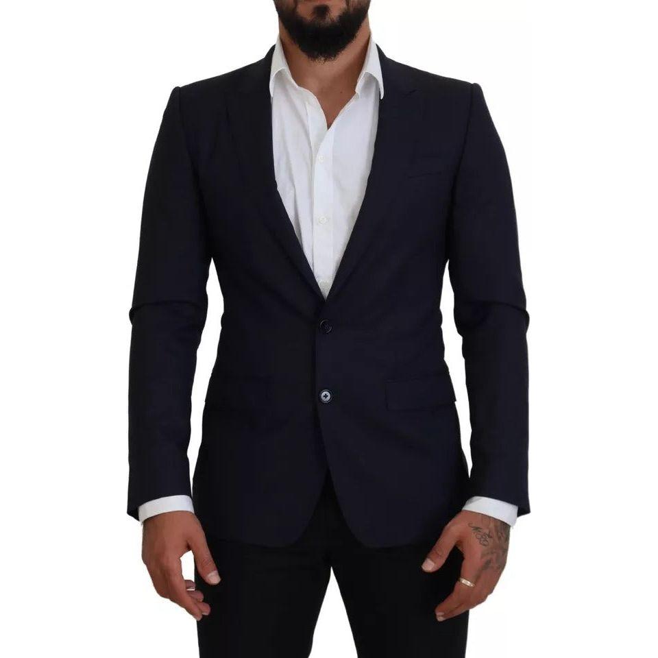 Dolce & Gabbana Blue Wool Slim Fit Formal Coat Men Blazer Dolce & Gabbana Black
