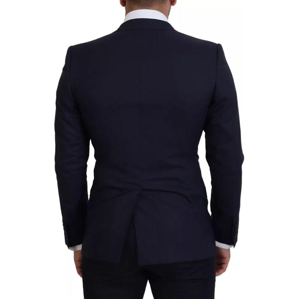 Dolce & Gabbana Blue Wool Slim Fit Formal Coat Men Blazer Dolce & Gabbana Black
