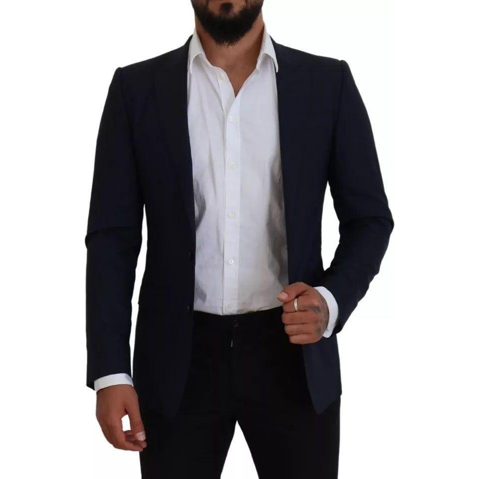 Dolce & Gabbana Blue Wool Slim Fit Formal Coat Men Blazer Dolce & Gabbana Gray
