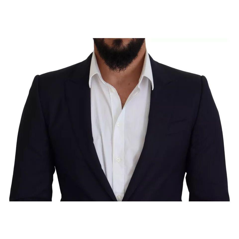 Dolce & Gabbana Blue Wool Slim Fit Formal Coat Men Blazer Dolce & Gabbana Gray