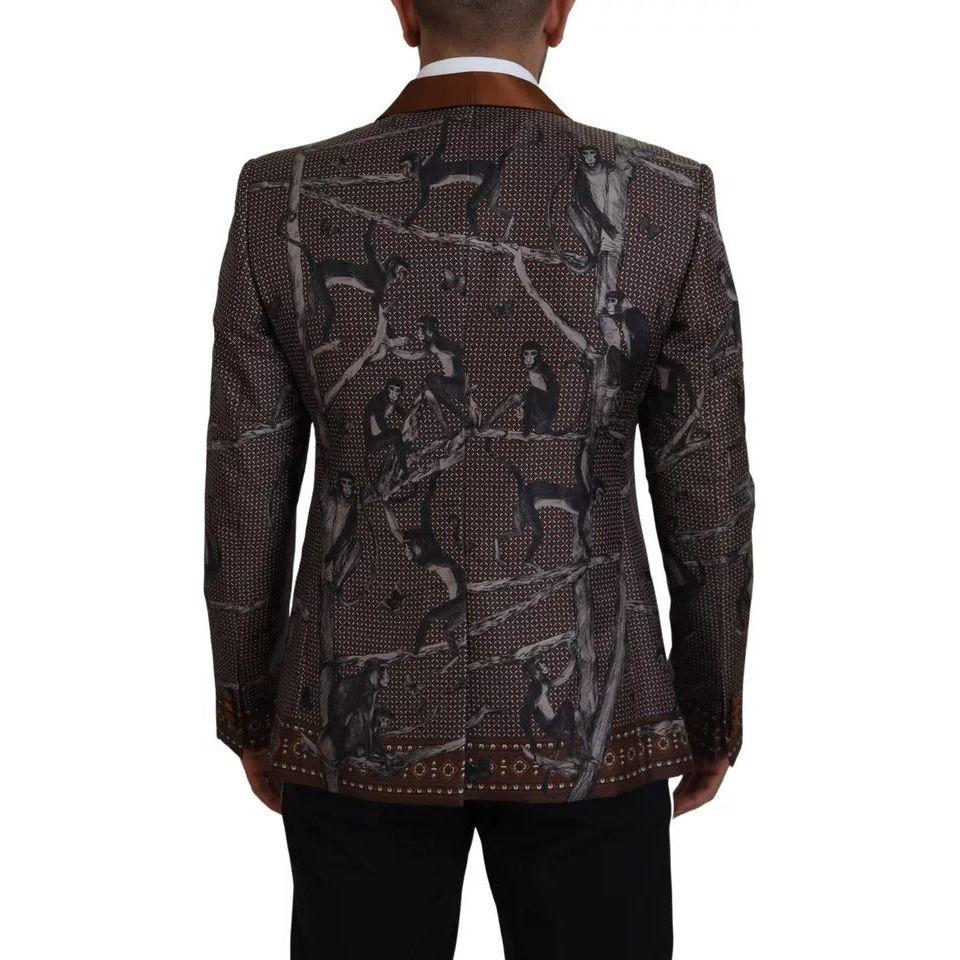 Dolce & Gabbana Bronze Monkey Print Silk Slim Jacket Blazer Dolce & Gabbana Black