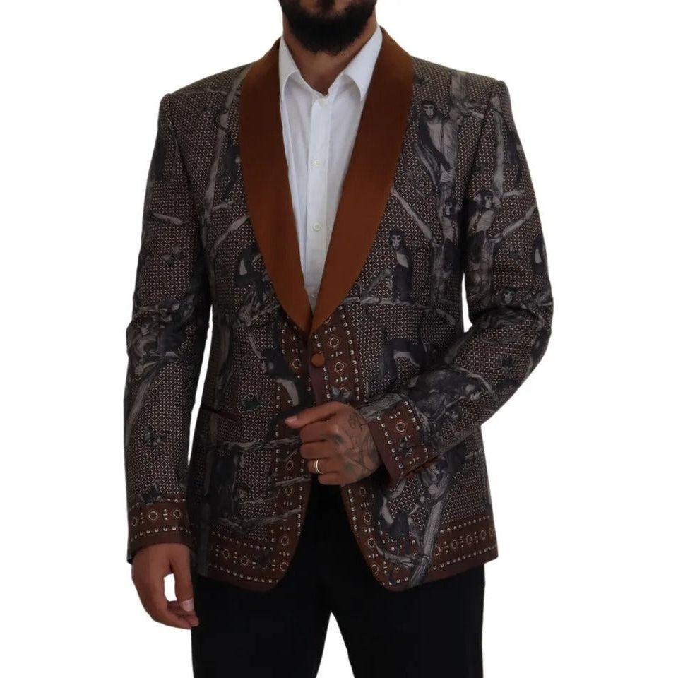 Dolce & Gabbana Bronze Monkey Print Silk Slim Jacket Blazer Dolce & Gabbana Black