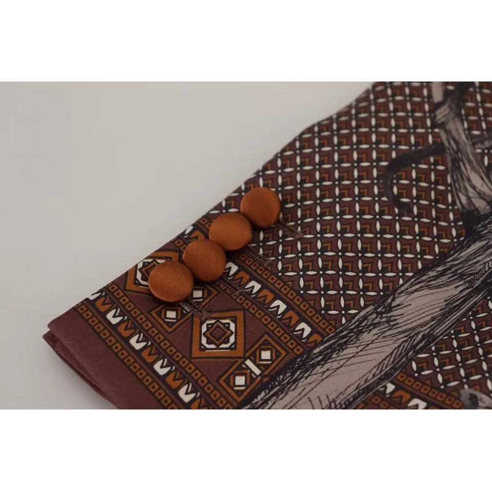 Dolce & Gabbana Bronze Monkey Print Silk Slim Jacket Blazer Dolce & Gabbana Gray