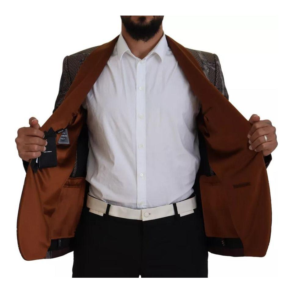Dolce & Gabbana Bronze Monkey Print Silk Slim Jacket Blazer Dolce & Gabbana Gray