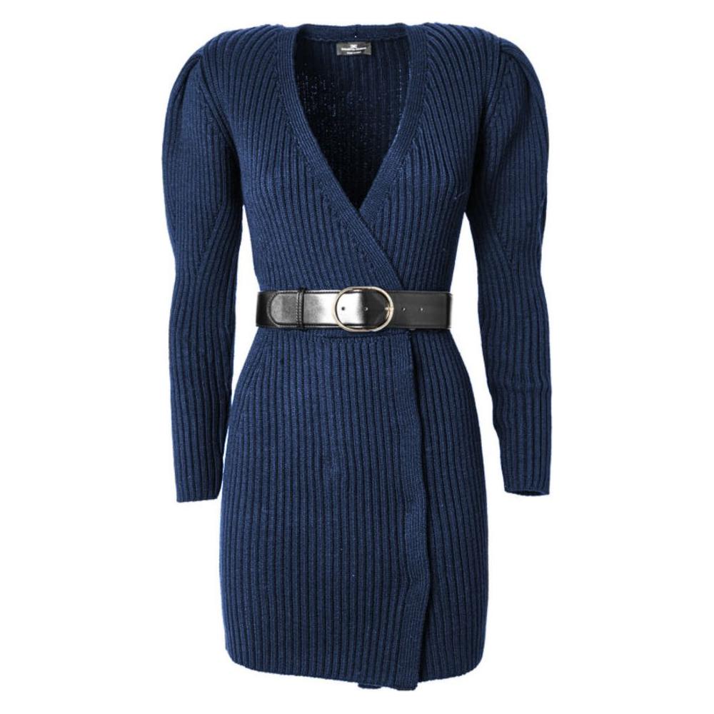 Elisabetta Franchi Blue Wool Women Dress Elisabetta Franchi Dark Slate Gray
