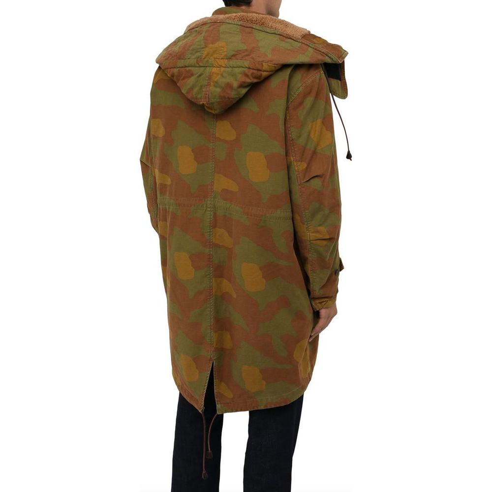 Dsquared² Camo Textured Hooded Parka with Leather Details Dsquared² Saddle Brown