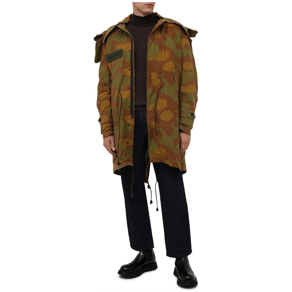 Dsquared² Camo Textured Hooded Parka with Leather Details Dsquared² Dark Slate Gray