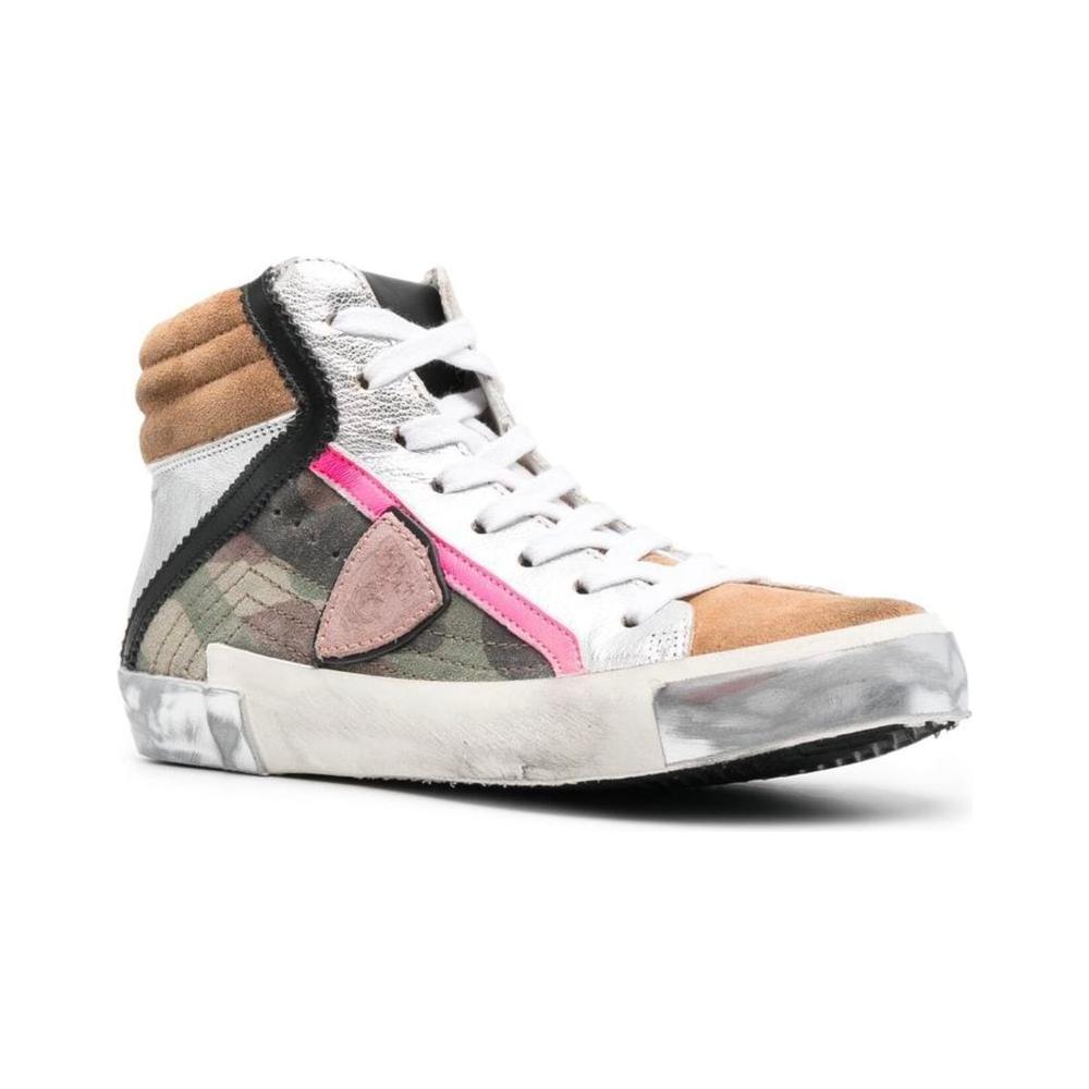 Philippe Model Army Green High-Top Sneakers with Leather Accents Philippe Model Light Gray