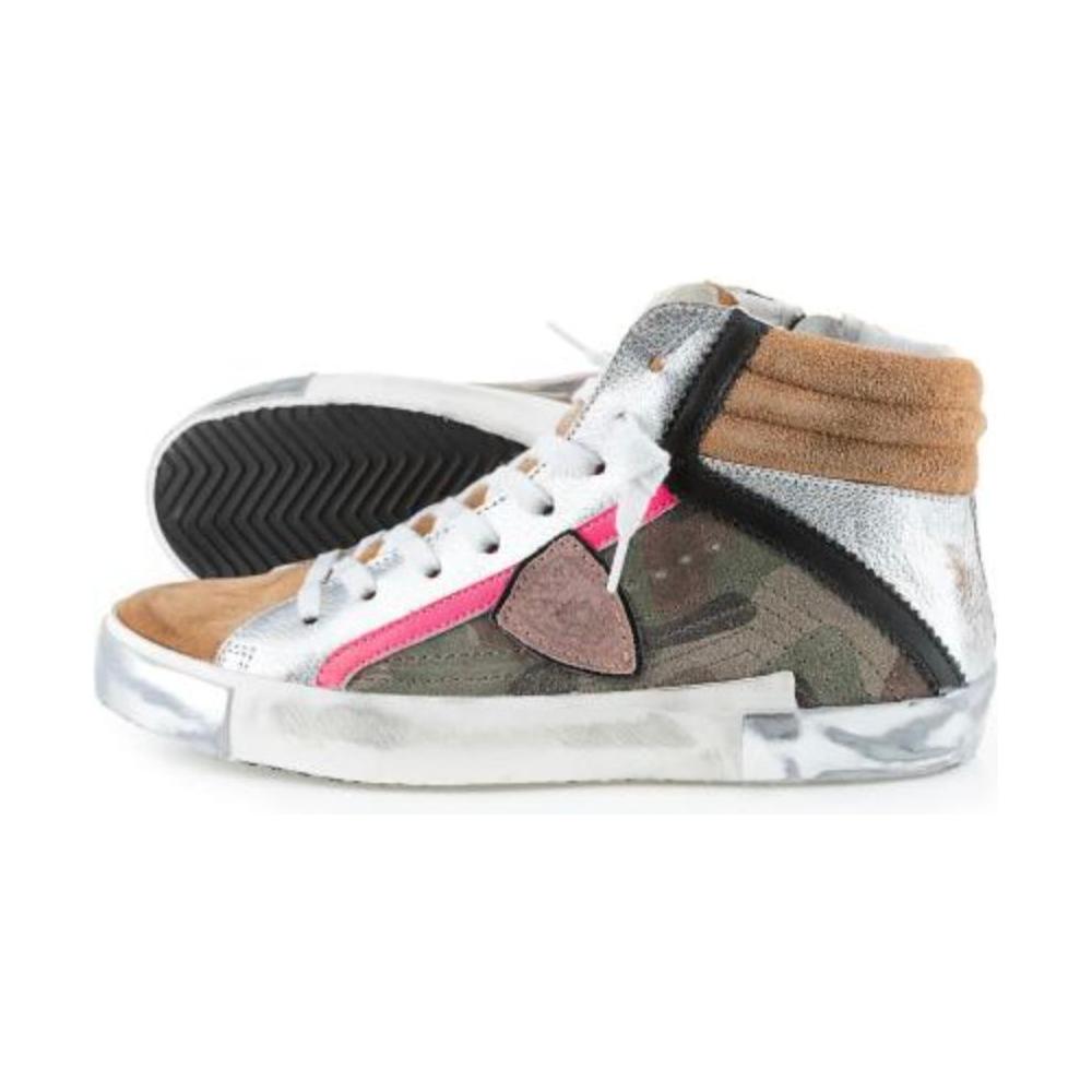 Philippe Model Army Green High-Top Sneakers with Leather Accents Philippe Model Light Gray