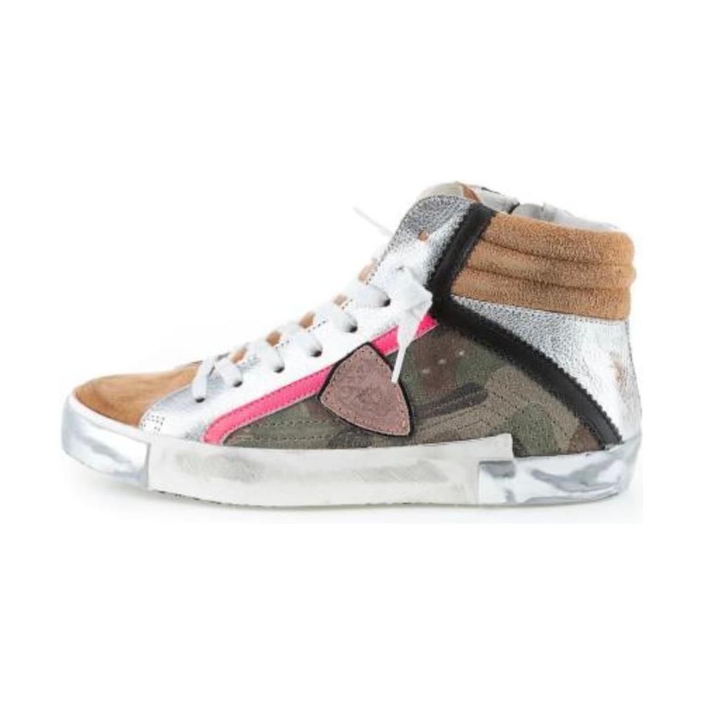 Philippe Model Army Green High-Top Sneakers with Leather Accents Philippe Model Light Gray