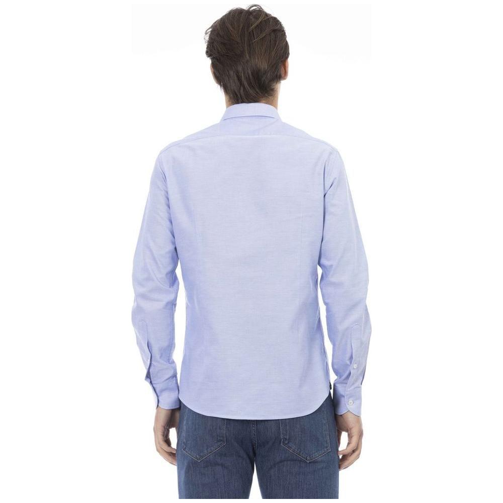 Baldinini Trend Light Blue Cotton Men Shirt Baldinini Trend Light Gray