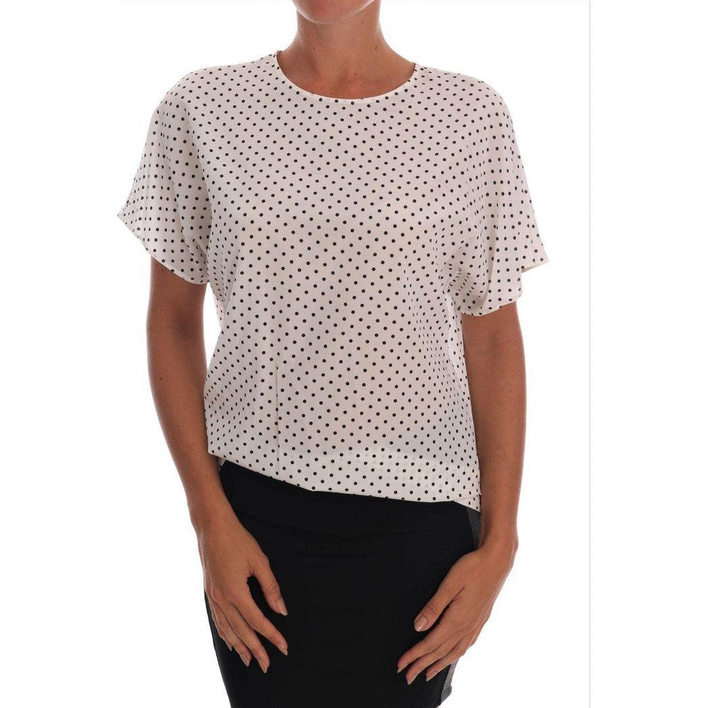 Dolce & Gabbana White Polka Dotted Silk T-shirt Top TSH1438-3