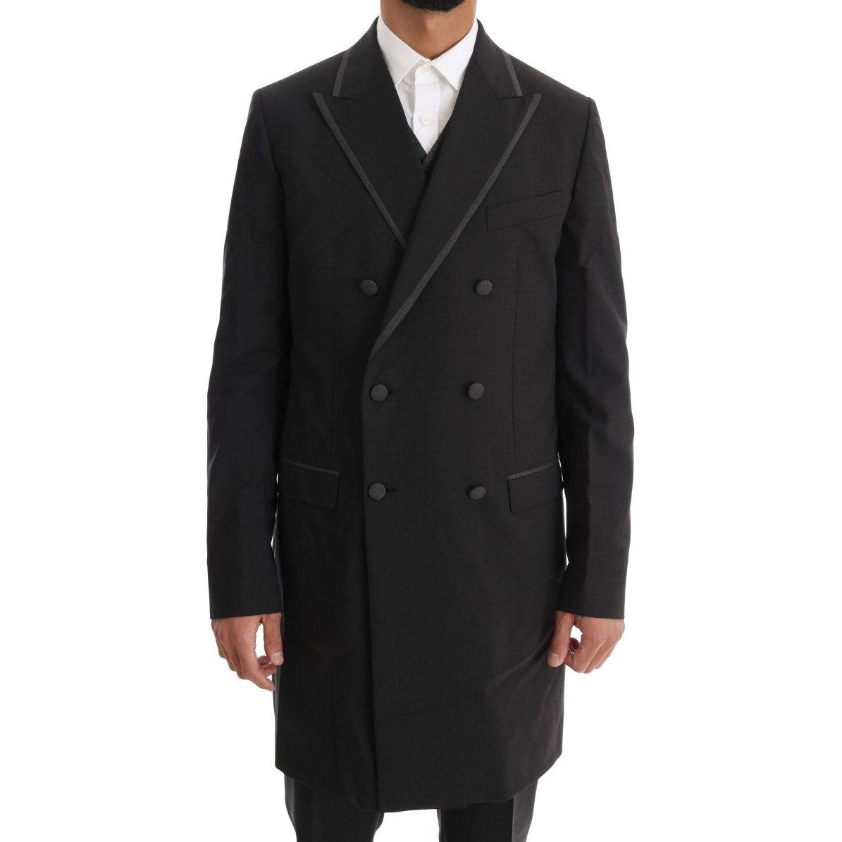 Dolce & Gabbana Elegant Gray Double Breasted Wool Suit Suit Dolce & Gabbana Black