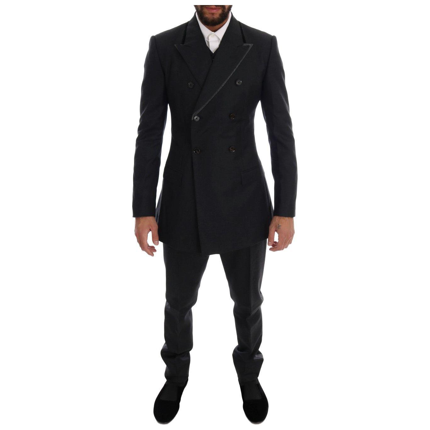 Dolce & Gabbana Elegant Gray Double Breasted Wool Suit Dolce & Gabbana Black