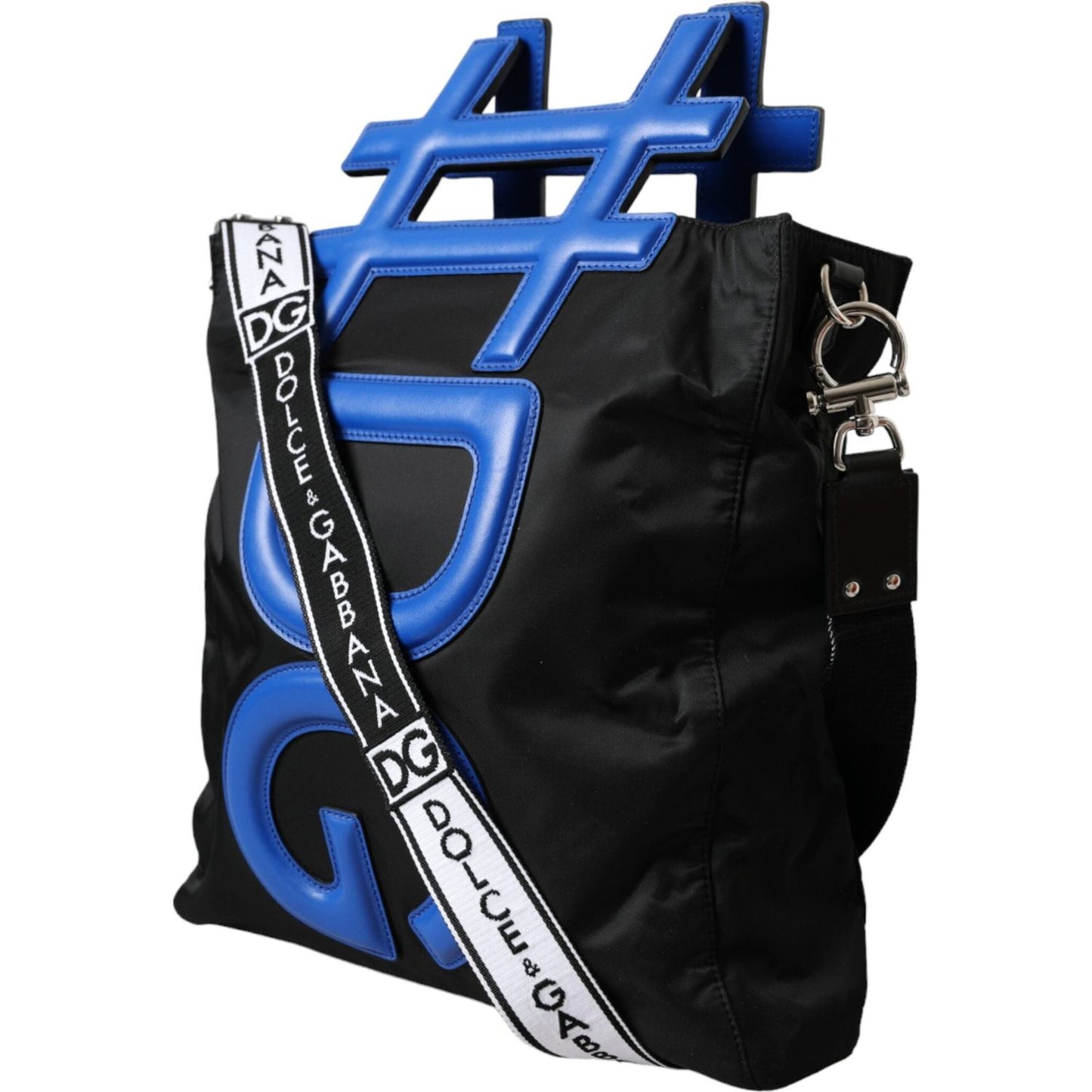 Dolce & Gabbana Black Nylon Blue Leather Hashtag Shopping Tote Bag Dolce & Gabbana Black