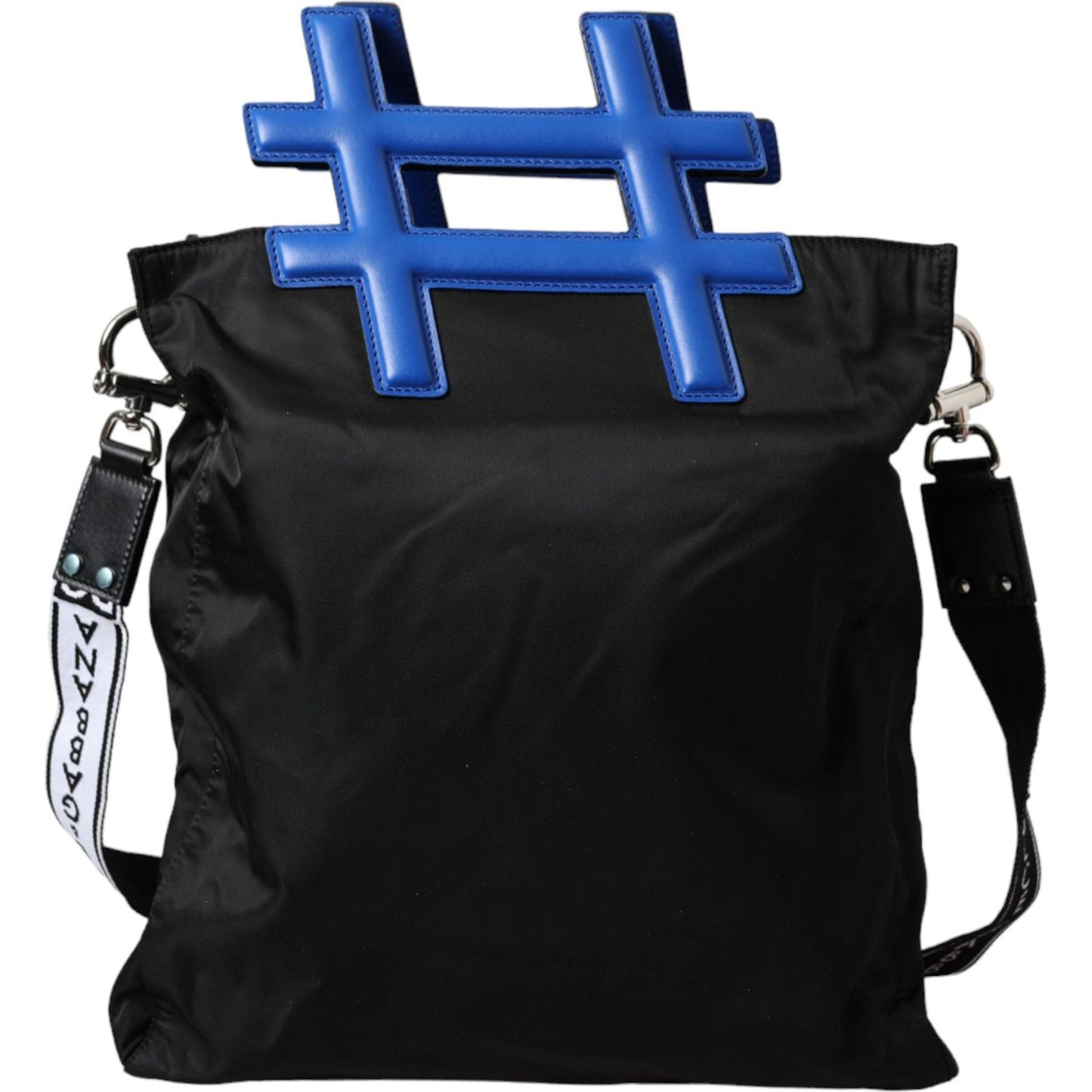 Dolce & Gabbana Black Nylon Blue Leather Hashtag Shopping Tote Bag Dolce & Gabbana Black