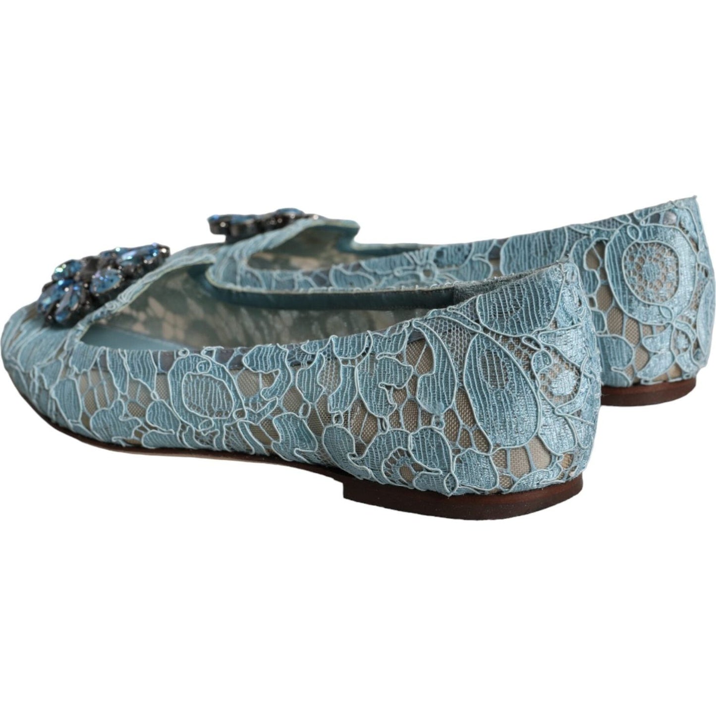 Dolce & Gabbana Blue Lace Crystal Ballet Flats Loafers Shoes Dolce & Gabbana Slate Gray