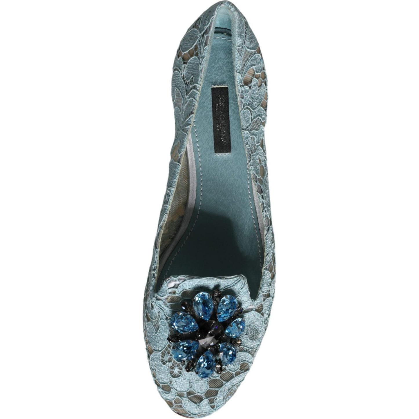 Dolce & Gabbana Blue Lace Crystal Ballet Flats Loafers Shoes Dolce & Gabbana Dim Gray