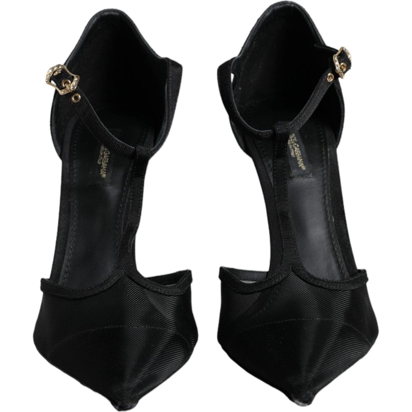 Dolce & Gabbana Black Mesh T-strap Stiletto High Heels Shoes Dolce & Gabbana Black