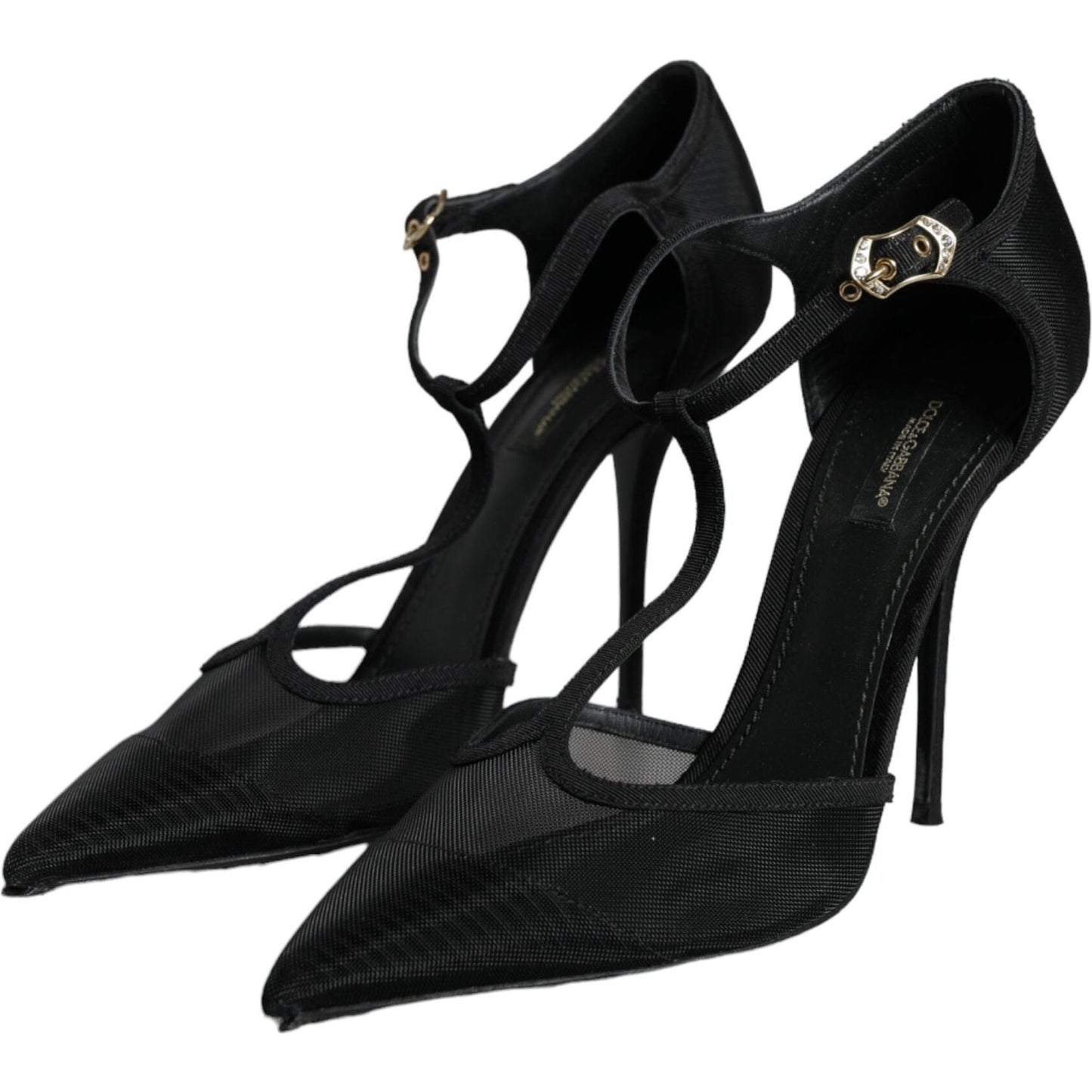 Dolce & Gabbana Black Mesh T-strap Stiletto High Heels Shoes Dolce & Gabbana Black
