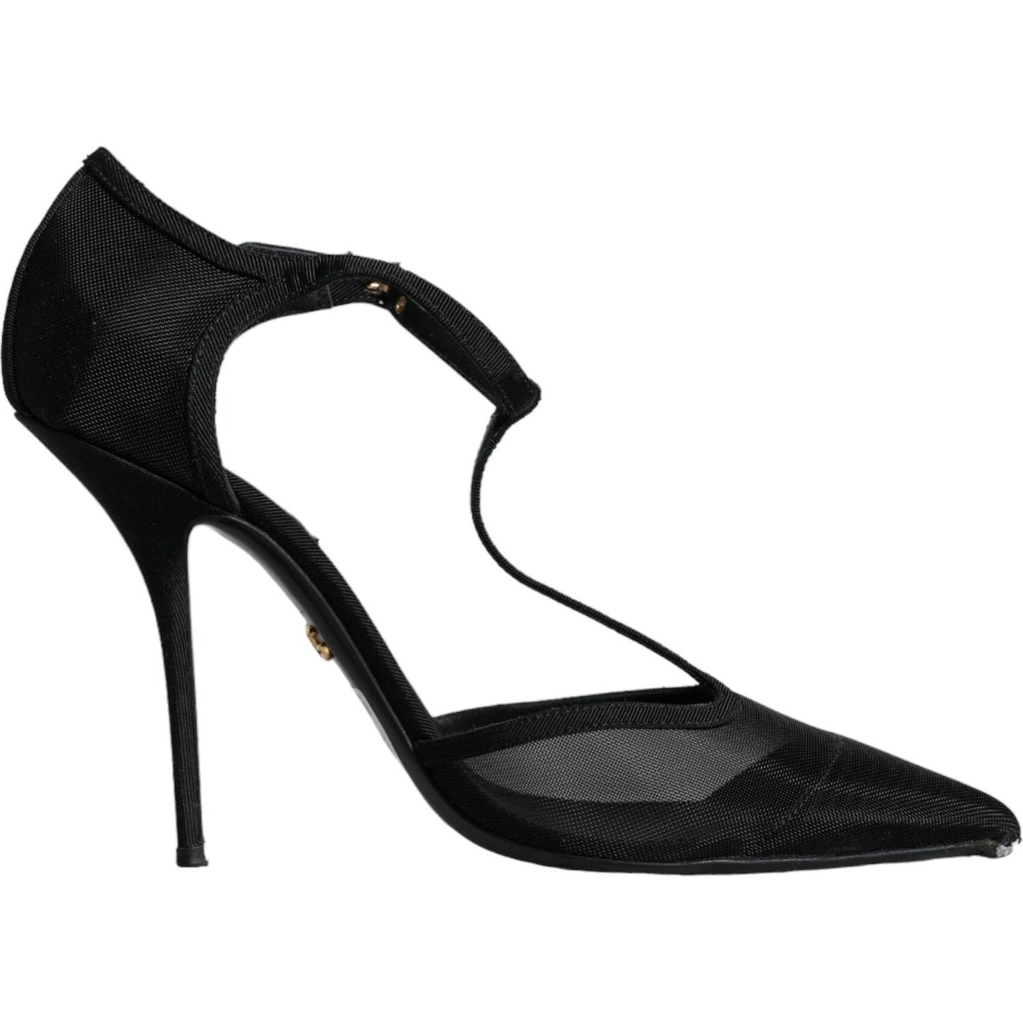 Dolce & Gabbana Black Mesh T-strap Stiletto High Heels Shoes Dolce & Gabbana Black